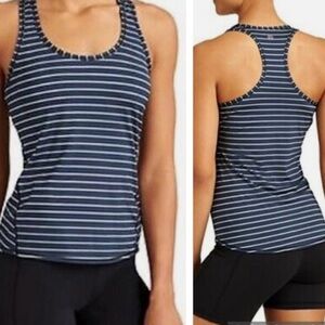 ATHLETA | Top Shine Navy and‎ White Stripe Chi Racerback Tank Top Sz. 1x